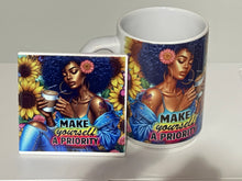 Load image into Gallery viewer, Make Yourself a Priority Mug &amp; Coaster Set | Inspirational Self-Care Gift.