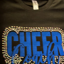 Load image into Gallery viewer, Royal Blue Glitter &amp; Crystal Bling Cheer Coach T-Shirt – Black Short Sleeve Tee