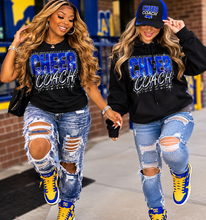 Load image into Gallery viewer, Royal Blue Glitter &amp; Crystal Bling Cheer Coach T-Shirt – Black Short Sleeve Tee