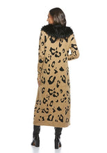 Load image into Gallery viewer, LEOPARD KNIT SWEATER DUSTER WITH FAUX FUR COLLAR
